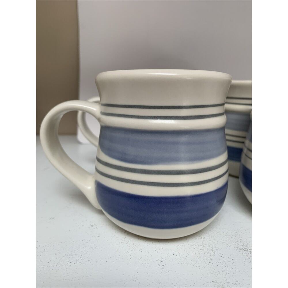 Pfaltzgraff RIO Coffee Cups Set of 3 Stoneware Mugs 2 tone blue stripe Mexico - Picture 3 of 6